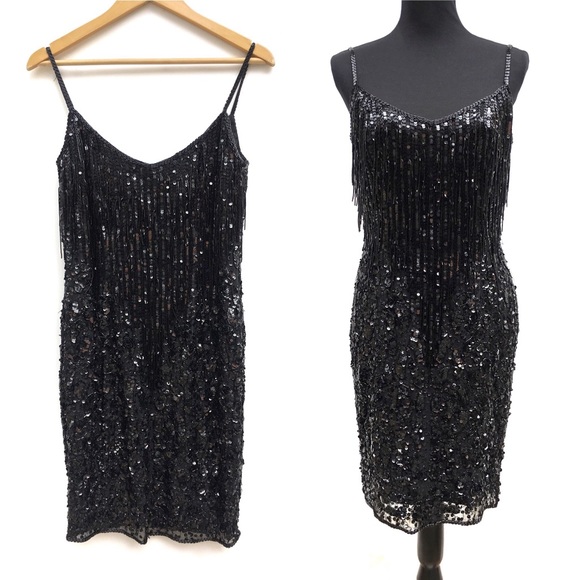 Vintage Dresses & Skirts - Vintage Sequin Fringe Beaded Low Back Dress